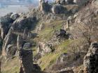 Hillside boulders towering over Prilep during the race 