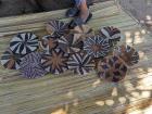 Baskets carefully made from grass grown in the area one careful stitch at a time