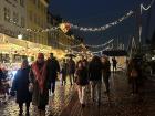 The colorful Nyhavn district in Copenhagen, Denmark, at Christmastime