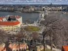 A view of the Elisabeth Bridge along The Buda Castle Funicular tracks, a trolley cart takes people up a steep hill to get the view you see in this photo.