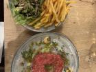 Another French dish that was new to me, called beef tartare. It is made of seasoned raw beef with fries, which may sound strange but it was actually not bad!