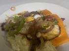 Yuca with cheese and sauteed veggies / Yuca con queso y verduras salteadas