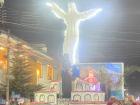 My neighborhood float with the Yungay Christ and memorial, and the Carnival queen