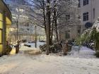 Outside of my first dorm while snowy