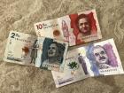 Colombian pesos come in varying sizes and colors