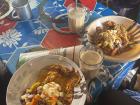 Eggs, beans, and coffee: a local market stall breakfast