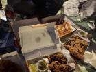A super tasty picnic with pizza and crispy Korean fried chicken