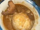 Rice ball, chicken and ground peanut soup