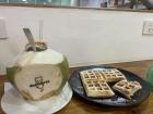 Waffle with the cats at the cat cafe!