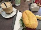 Sandwich and iced coffee