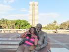 at the Nelson Mandela statue at Nelson Mandela University