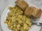 Traditional Spanish breakfast, revuelto de patatas con jamon