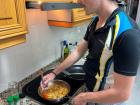 Here I'm lifting the edges of tortilla from the pan... and getting ready to flip it!