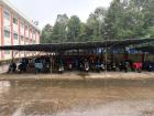 Colorful rainjackets drying on student motorbikes