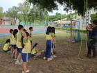 Students trying to stand still before tree climbing class