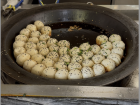 The dumplings are topped off with sesame
