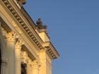 Daylight glowing on Town Hall near the bakery