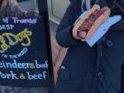 A hotdog made of reindeer and beef from Tromsø, Norway