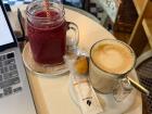 A delicious smoothie and coffee at my favorite local cafe