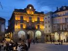 Enjoying some dinner right next to a live musician in Ourense's main square (Plaza Mayor), surrounded by the city's historic buildings