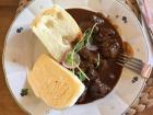 Venison goulash with soft bread dumplings in Slovakia