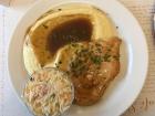 Chicken with mashed potatoes and coleslaw during our Prague scavenger hunt