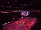 The arena lighting up in Sparta Prague’s colors before the game