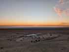Sunrise over the yurt camp where we stayed, with the remaining Aral Sea in the background