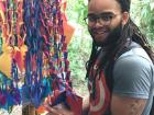 Here I am with one of the many things I created while on a tour of a natural tie-dying village